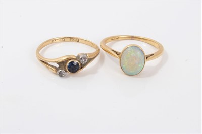 Lot 3304 - Gold (18ct) opal ring and gold (18ct) sapphire and diamond ring