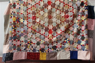 Lot 3091 - Patchwork Quilt worked in Hexagons and Stars