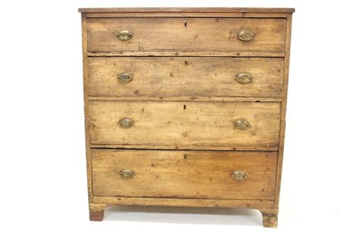 Lot 1436 - Regency pine chest of drawers, four long graduated drawers, each with original drop-handles, on bracket feet, 99cm wide x 48cm deep x 108cm high