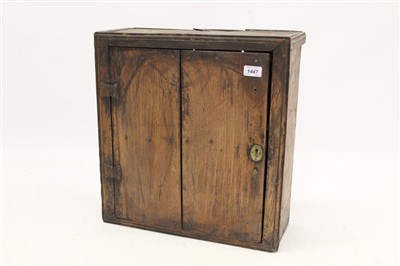 Lot 1447 - Early 18th century oak wall cupboard with shelves and two drawers enclosed by two doors, 45cm wide