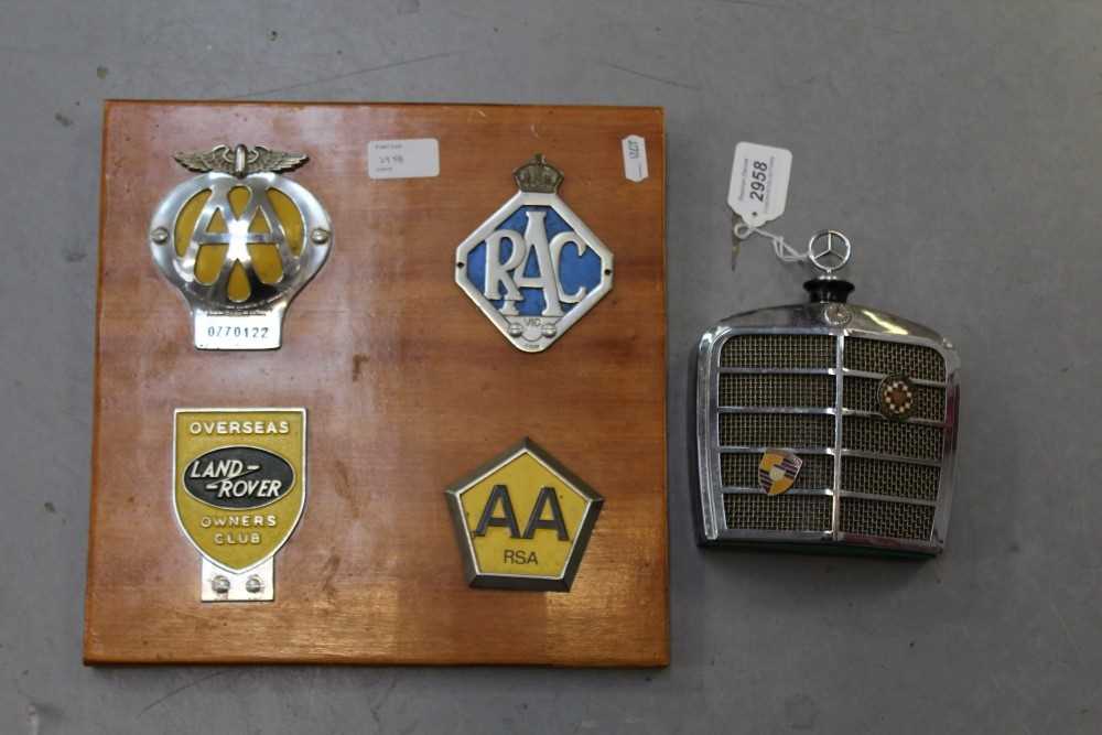 Lot 2958 - Novelty radio in the form of a Mercedes radiator, together with badges
