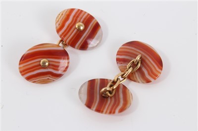 Lot 3316 - Pair Victorian agate cufflinks