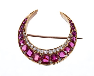 Lot 607 - Victorian ruby and diamond crescent brooch