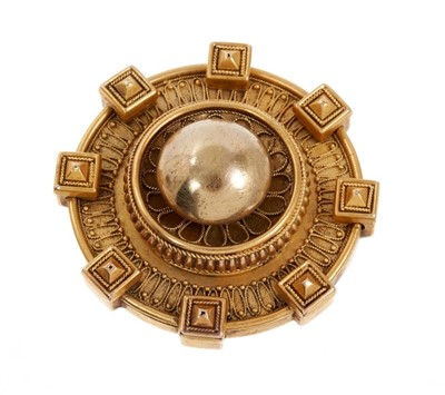 Lot 606 - Victorian gold Etruscan Revival gold target brooch