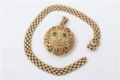 Lot 3340 - 18ct gold bracelet and a yellow metal and turquoise pendant stamped 18K