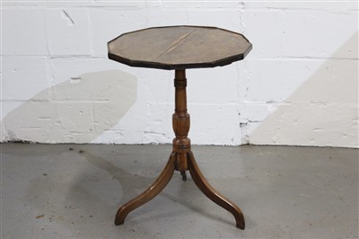 Lot 1451 - Regency burr oak and oak wine table, the twelve-sided burr oak top on turned pedestal on three splayed legs, 50cm wide