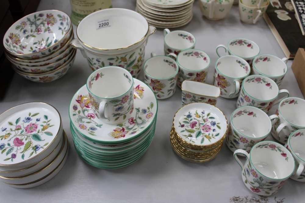 Lot 2200 - Twelve Minton Haddon Hall coffee cups and saucers and other
pieces of Haddon Hall – including dishes, jardinière, bowls, etc (45 pieces)