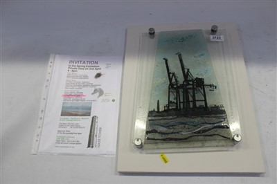 Lot 3723 - Glass artwork of two large dockside cranes, entitled – Waiting, by Verena Daniels