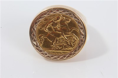 Lot 3348 - Gold half sovereign in 9ct gold ring mount