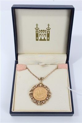 Lot 3352 - Queen Elizabeth II gold sovereign 2006 in 9ct gold and diamond set pendant mount on 9ct gold chain