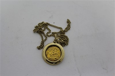 Lot 3354 - Queen Elizabeth II gold half sovereign 2004 in 9ct gold mount on gold chain