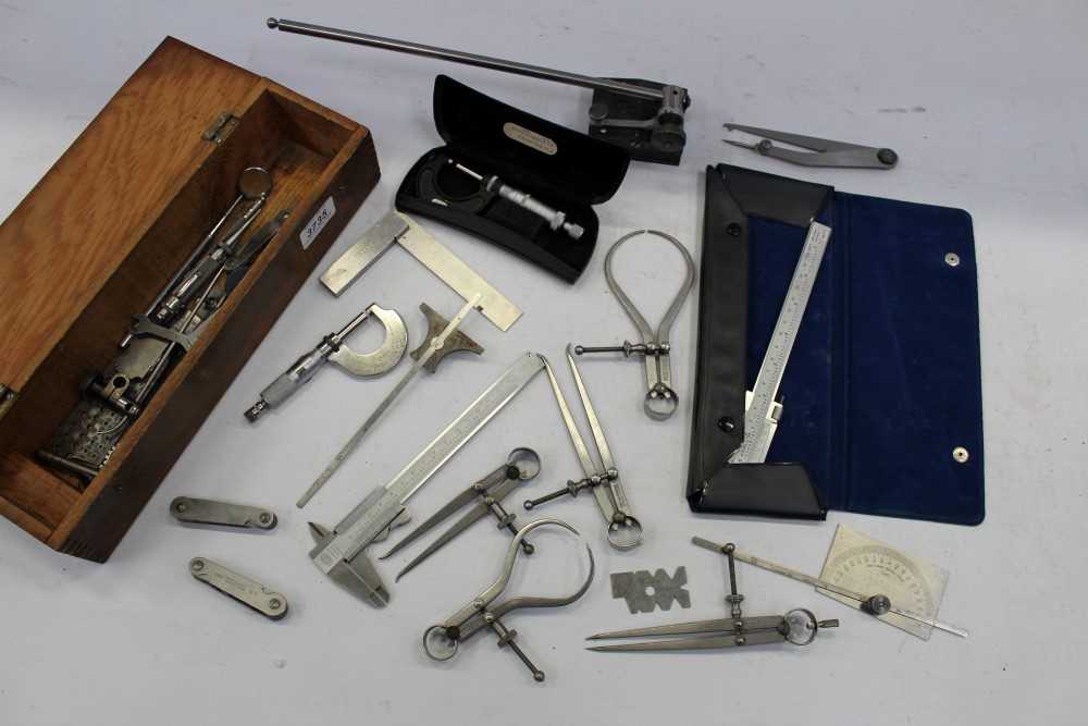 Lot 201 - Collection of precision instruments – including height gauge, callipers, micrometers, thread gauges and other items, together with a separate Rabone Chesterman Vernier calliper and an M & W cased m...