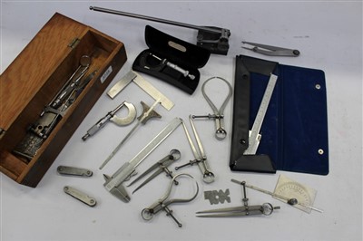 Lot 201 - Collection of precision instruments – including height gauge, callipers, micrometers, thread gauges and other items, together with a separate Rabone Chesterman Vernier calliper and an M & W cased m...