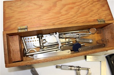 Lot 201 - Collection of precision instruments – including height gauge, callipers, micrometers, thread gauges and other items, together with a separate Rabone Chesterman Vernier calliper and an M & W cased m...