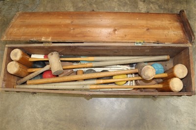 Lot 3740 - Vintage ‘Gamages All England Special’ croquet set in a pine box