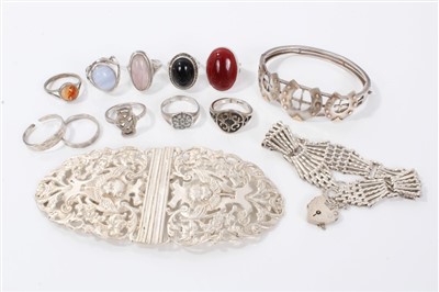 Lot 3374 - Nurses buckle, silver rings and other items