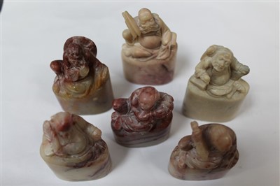 Lot 3783 - Group of six Chinese jade or hardstone seals