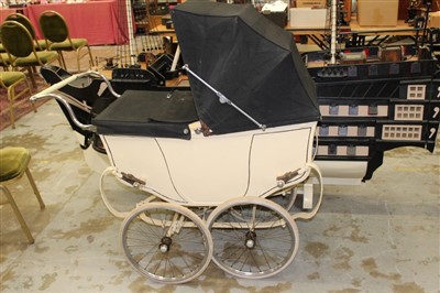 Lot 3786 - Vintage coach built perambulator in cream livery with black folding hood and cover