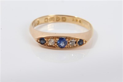 Lot 3373 - Gold (18ct) sapphire and diamond five stone ring