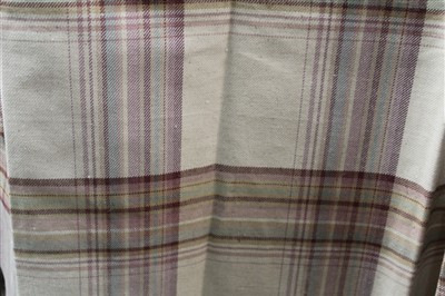 Lot 3098 - Two matching pairs of cream and purple check Curtains