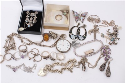 Lot 3392 - Group of silver and white metal jewellery