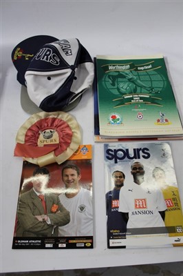 Lot 2558 - Football Programmes – selection of predominantly Spurs including FA Cup Final, plus enamel badges for football, cricket, bowling and other sports, caps pennants, etc