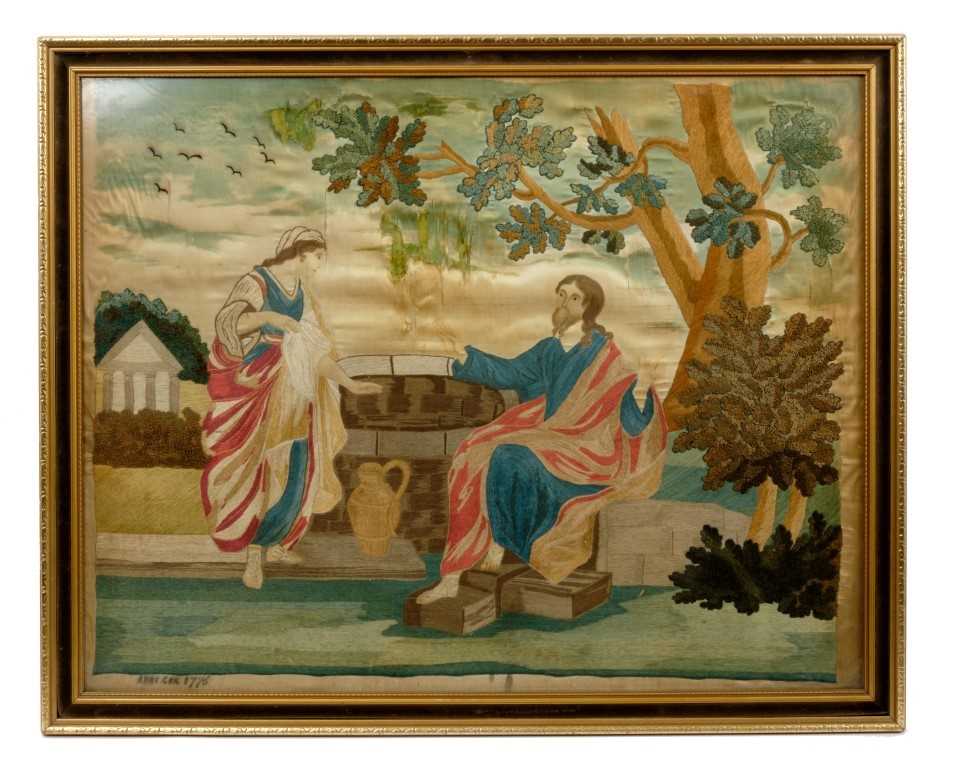 Lot 982 - George III needlework picture Jesus at the Well