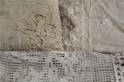 Lot 3108 - Vintage white and cream lace curtains