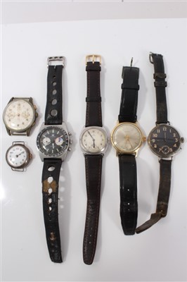 Lot 3389 - Six wristwatches – including a Tissot Seastar chronograph, an Omega sub-second timepiece in ‘cushion’ case, a Roamer, a black dial French watch and two others