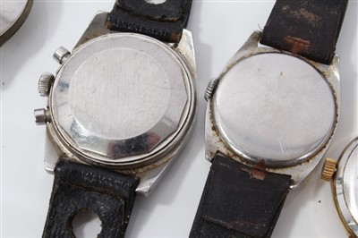 Lot 3389 - Six wristwatches – including a Tissot Seastar chronograph, an Omega sub-second timepiece in ‘cushion’ case, a Roamer, a black dial French watch and two others