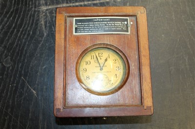 Lot 3802 - A Hamilton military deck chronometer with subsidiary seconds and up / down indicator, engraved – HS2, with broad arrow and wood box