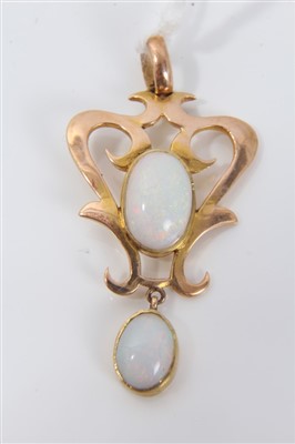 Lot 3411 - Edwardian style gold and opal pendant