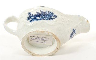 Lot 151 - 18th century Lowestoft blue and white sauce boat with printed and moulded floral decoration