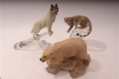 Lot 2196 - Three Mastercraft sculptures – Polar Bear, Snow Leopard and Wolf – all on plinth bases
