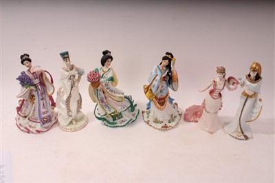 Lot 2199 - Selection of china figures – including Royal Worcester – The Painted Fan, Danbury Mint – The Iris Princess, Coalport – Cleopatra and other items (some with certificates)