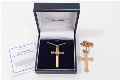 Lot 3433 - Two gold (9ct) cross pendants on chains