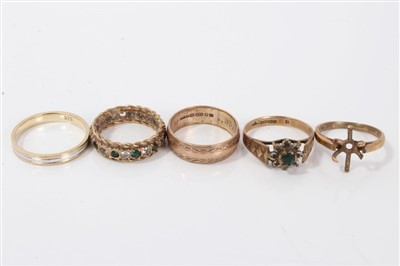 Lot 3443 - Five gold (9ct) rings