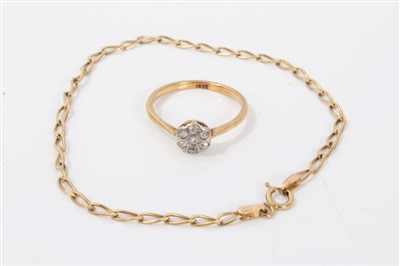 Lot 3445 - Gold (18ct) diamond cluster ring and gold (9ct) bracelet