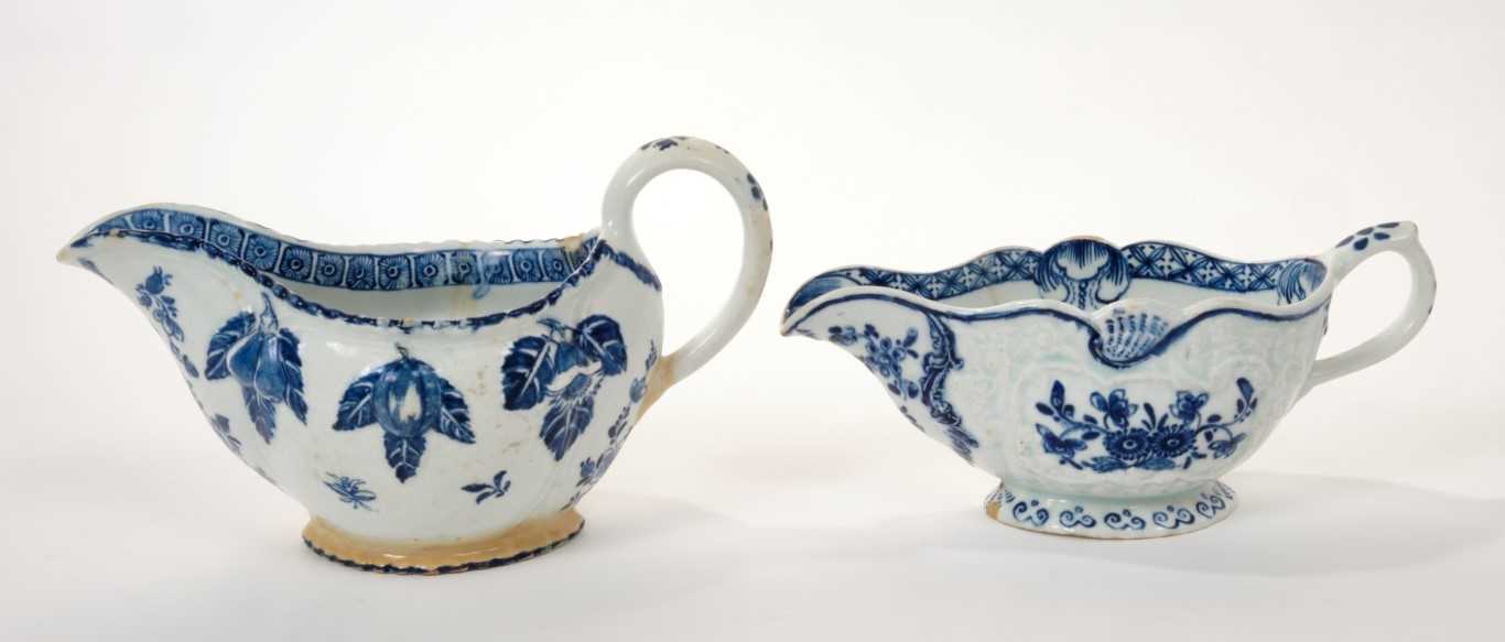 Lot 164 - 18th century Bow blue and white sauce boat, 18cm and another, 19cm