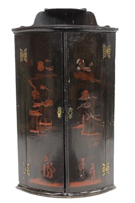 Lot 1510 - 18th century black lacquer corner cupboard