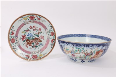 Lot 297 - 18th century Chinese export famille rose punch bowl, 25.5cm and famille rose porcelain plate, 22.5cm