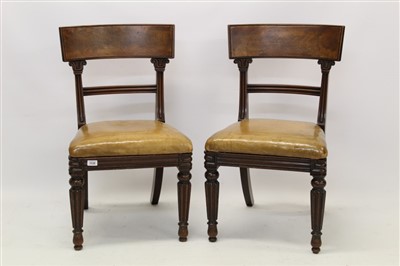 Lot 1526 - Pair of George IV leather dining chairs