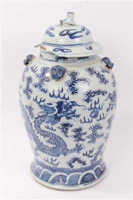 Lot 305 - 19th Century Chinese blue and white baluster vase and cover, 40cm high