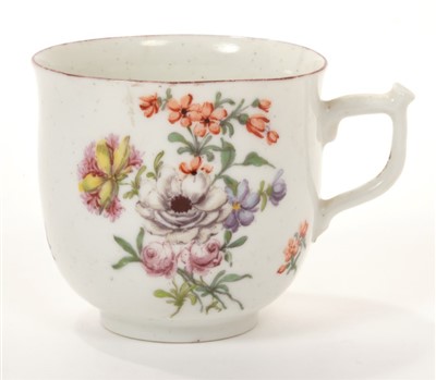 Lot 171 - Mid-18th century Chelsea polychrome coffee cup, painted floral sprays, circa 1754 – 1757, 6cm high
