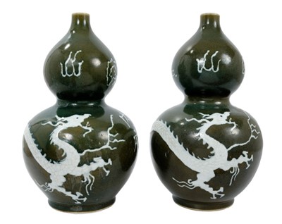 Lot 303 - Pair 19th century Chinese double gourd-shaped vases, 36cm