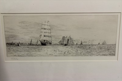 Lot 1424 - Good black and white marine engraving by Wyllie, provenance on reverse