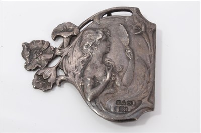 Lot 1059 - Fine pair of silver Art Nouveau buckles depicting beauty and academic study, Chester 1901