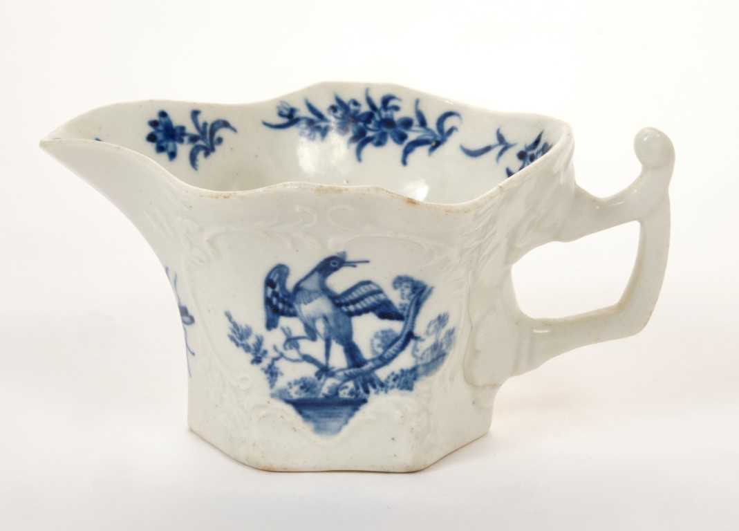 Lot 183 - Rare 18th century Worcester blue and white cream boat of hexagonal splayed form, 10.5cm