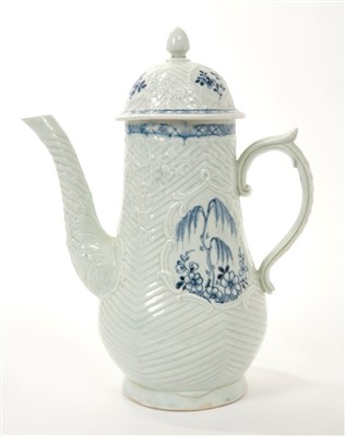 Lot 193 - 18th century Christians Liverpool blue and white coffee pot and cover, 25cm