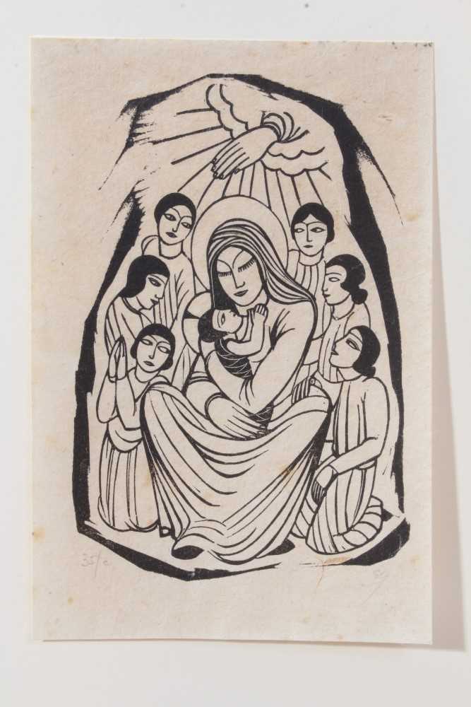 Lot 1122 - Eric Gill (1882-1940) wood engraving, Madonna and Child with children, indistinctly signed with initials, numbered 35/c(?), appears to be a variant on P341 which is described as second state, 1925,...